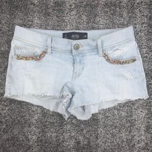 Hollister Short-Shorts Sz 28 Light Wash Beaded Pockets Distressed Denim Low Rise